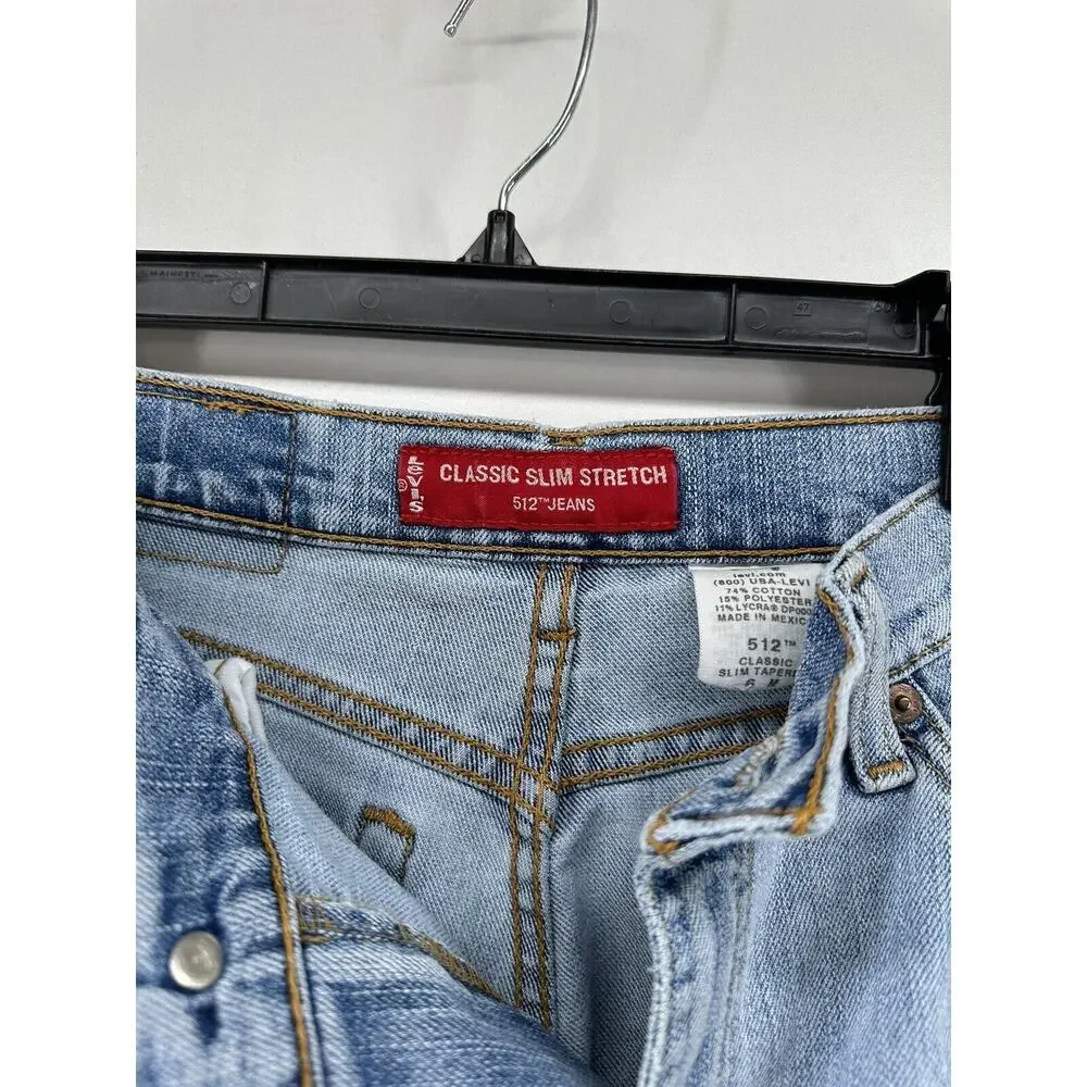 Levi's 512 High Rise Slim Fit Tapered Jeans sz 6 M Blue Denim distressed stretch